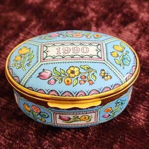 Halcyon Days Enamels 1990 A Year to Remember Enamel Trinket Box Blue Floral